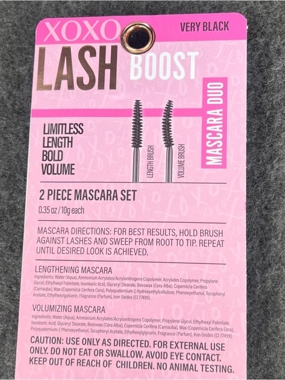 XOXO Lash Boost Mascara Duo. Length brush/ Volume brush. Very Black.